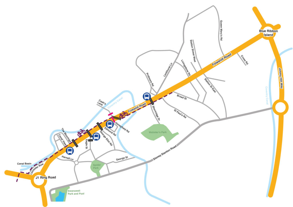 Plan showing cycleway through Foleshill