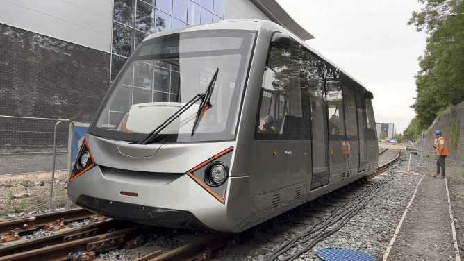 Photo of the prototype Very Light Rail carriage