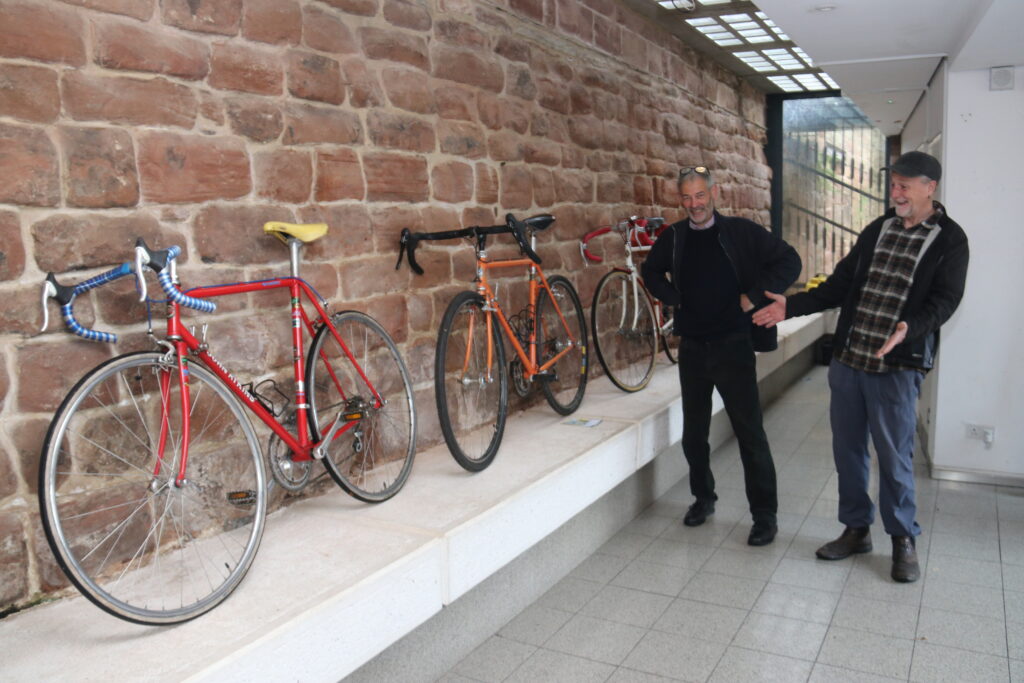 Mark Cook showing off some of his bikes.