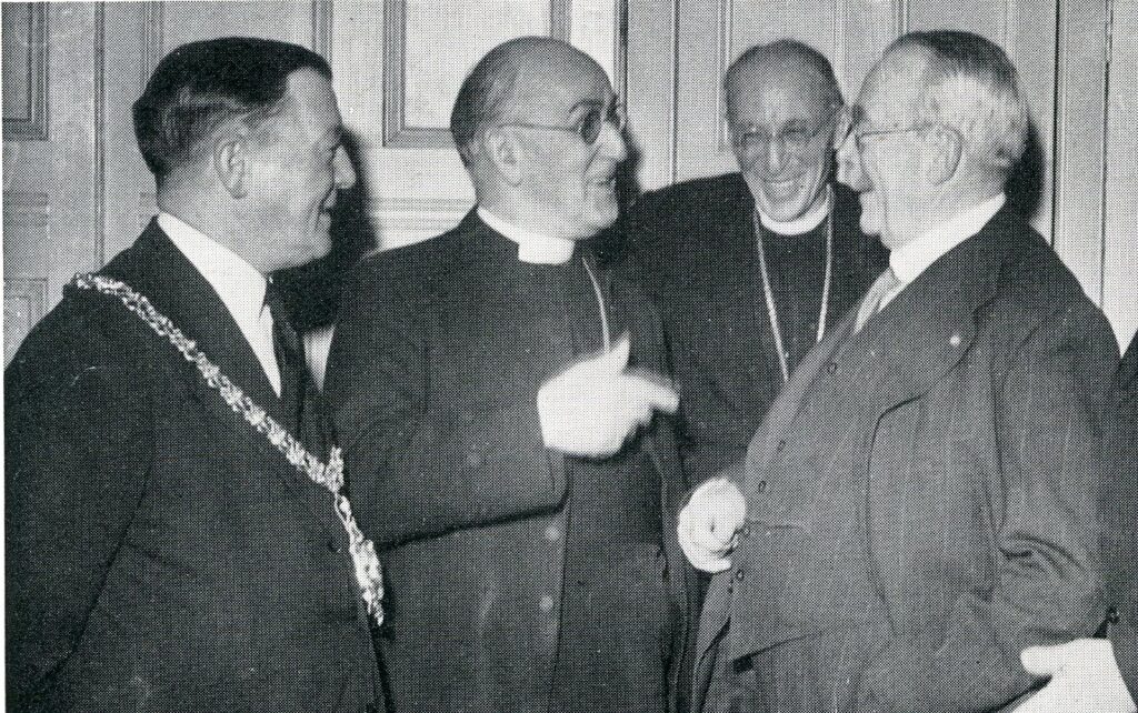 Photograph showing Archbishop of Canterbury, the Mayor and local clergy