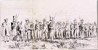 Old drawing of convicts on route to Van Diemens land