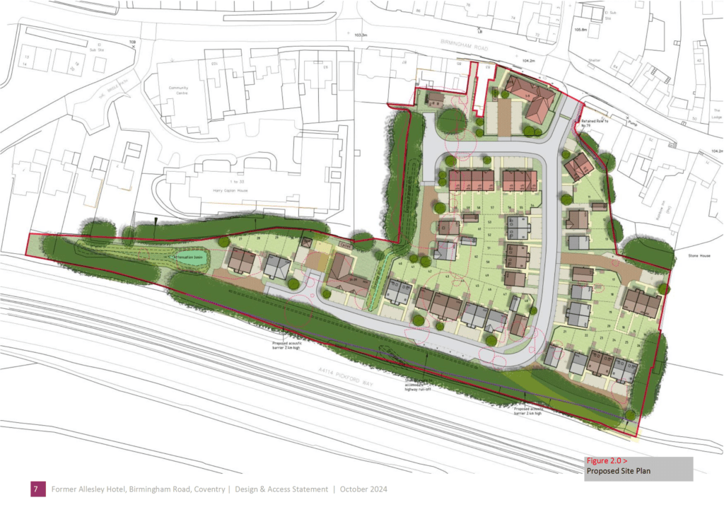 A diagram showing the proposed development at the Allesley Hotel.