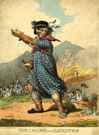 Coloured image of Ned Ludd, the leader of the luddite movement