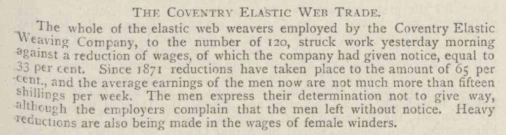 Image of an article headed The Coventry Elastic Web Trade. 